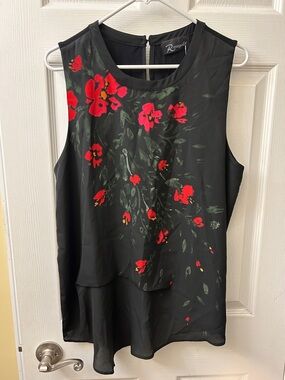 Rosegal Black Floral Layered Sleeveless Camisole with Red Blooms